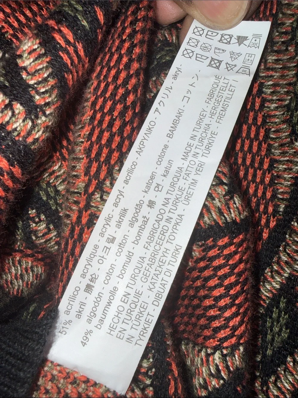 Zara Rust & Black Diamond-Pattern Crewneck Sweater